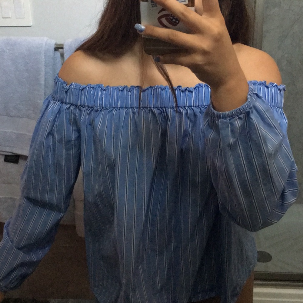 off the shoulder top blue